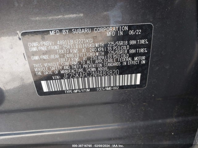 Subaru Forester Limited 2022 JF2SKAPC2NH483820 Image 9