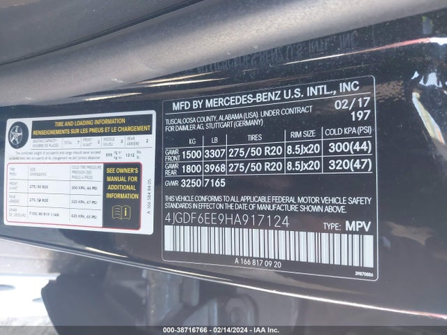 4JGDF6EE9HA917124 Mercedes-Benz Gls 450 4matic