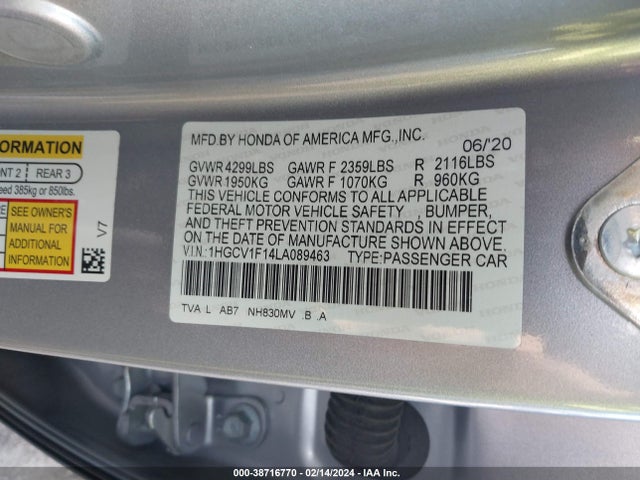 Honda ACCORD LX 2020 1HGCV1F14LA089463 Image 9