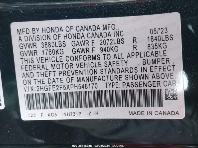 Honda Civic Sport 2023 2HGFE2F5XPH548170 Image 9