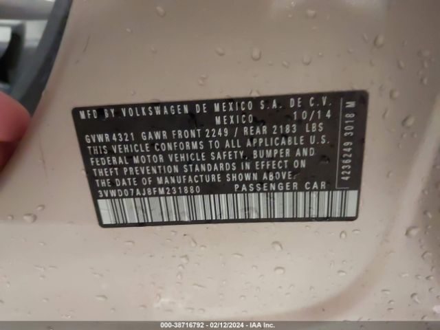 3VWD07AJ8FM231880 Volkswagen JETTA SE