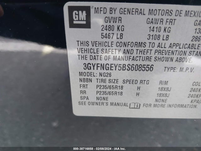 2011 CADILLAC SRX STANDARD VIN: 3GYFNGEY5BS608556