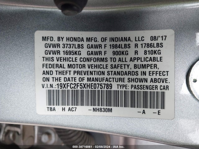 Honda Civic Lx 2017 19XFC2F5XHE075789 Image 9