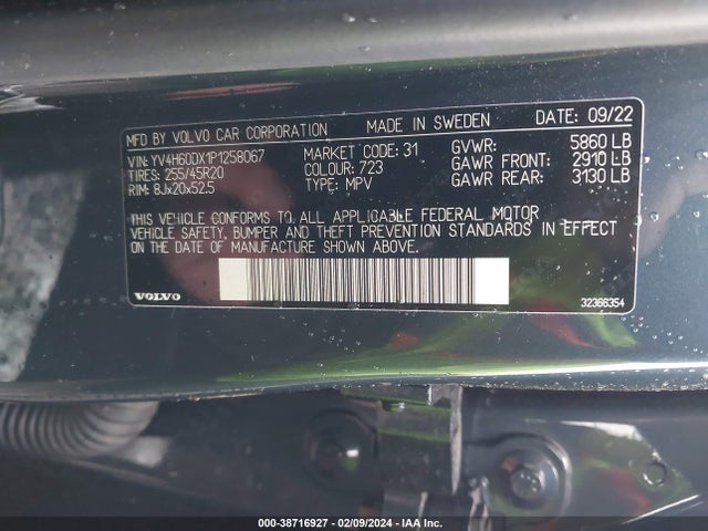 YV4H60DX1P1258067 Volvo Xc60 Recharge Plug-in Hybrid T8 Ultimate Dark Theme