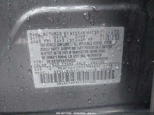 Nissan SENTRA S 2019 3N1AB7APXKY344000 Image 9