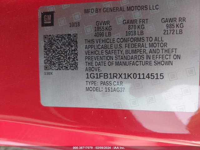 Chevrolet Camaro 1lt 2019 1G1FB1RX1K0114515 Image 9