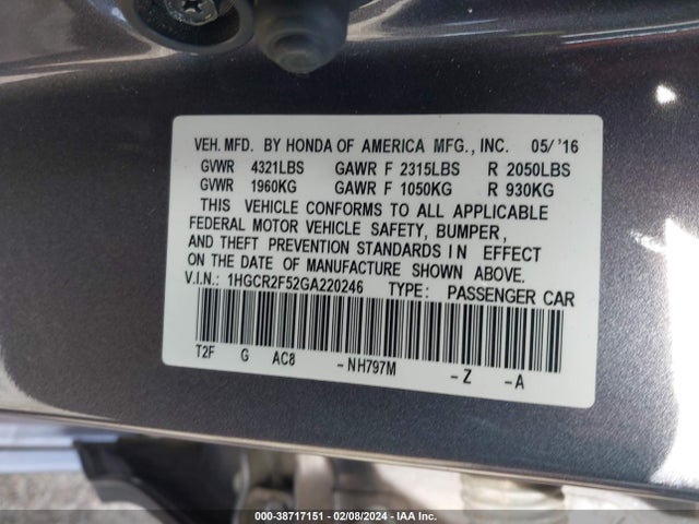 Honda Accord Sport 2016 1HGCR2F52GA220246 Image 9