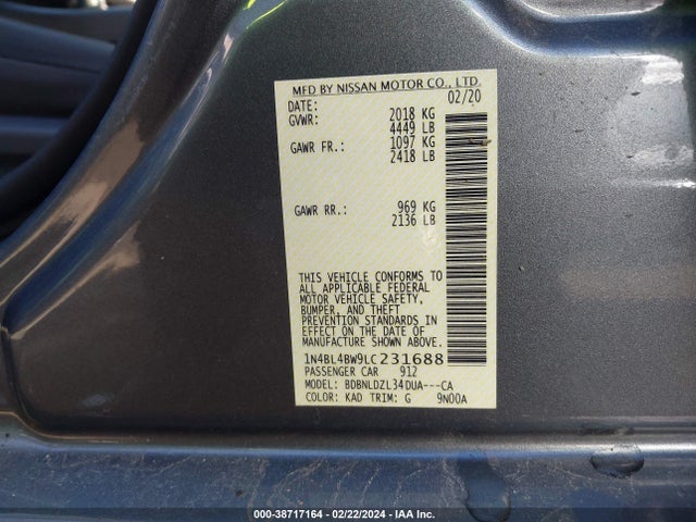 1N4BL4BW9LC231688 Nissan Altima S Intelligent Awd