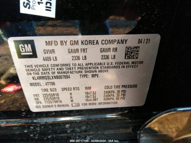 KL4MMGSLXNB007694 Buick Encore Gx Awd Essence