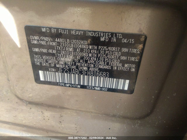 Subaru Forester 2.5i 2015 JF2SJABC3FH816683 Image 9