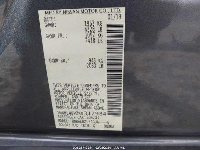 Nissan Altima 2.5 S 2019 1N4BL4BV2KN317984 Image 9