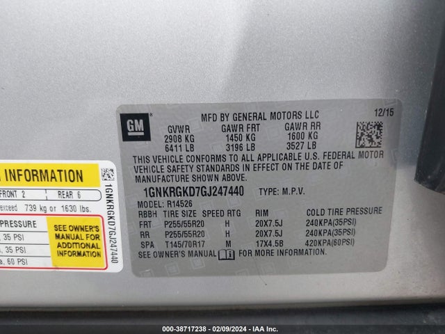 Chevrolet Traverse 1lt 2016 1GNKRGKD7GJ247440 Image 9