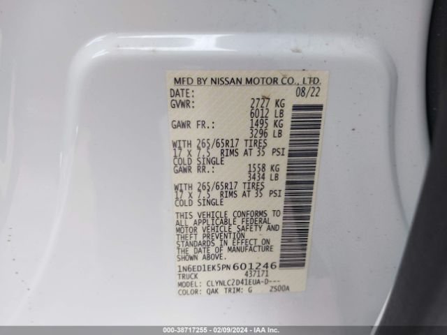 1N6ED1EK5PN601246 Nissan Frontier Sv 4x4