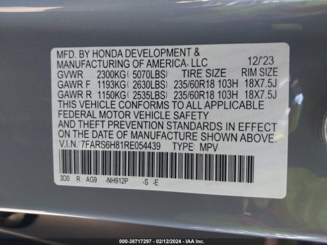 7FARS6H81RE054439 Honda Cr-v Hybrid Sport-l