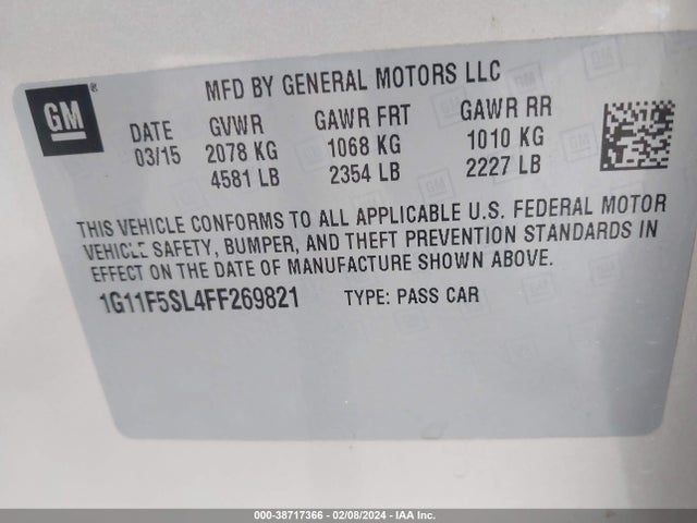Chevrolet Malibu 1lz 2015 1G11F5SL4FF269821 Image 9