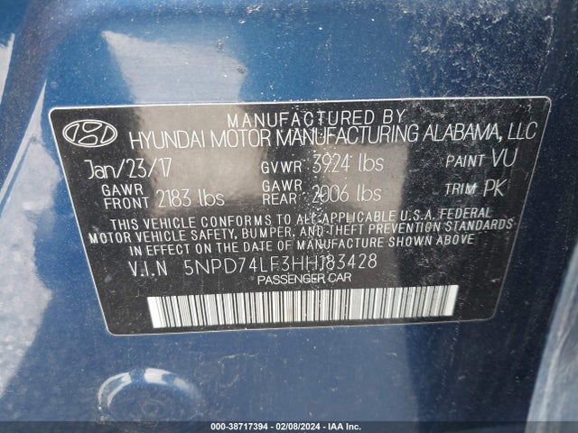 Hyundai ELANTRA SE 2017 5NPD74LF3HH183428 Image 9