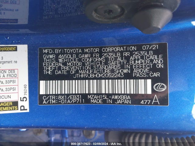 JTHR9JBH0M2052243 Lexus Ux 250h F Sport