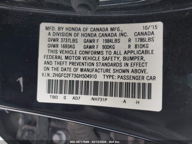 Honda CIVIC EX 2016 2HGFC2F73GH504910 Image 9