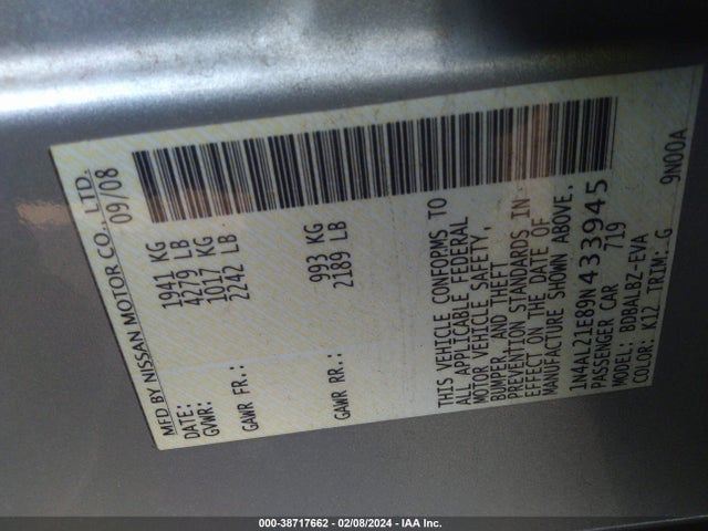 2009 NISSAN ALTIMA 2.5 S VIN: 1N4AL21E89N433945