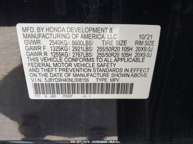 Acura Mdx Technology Package 2022 5J8YD9H40NL008156 Image 9