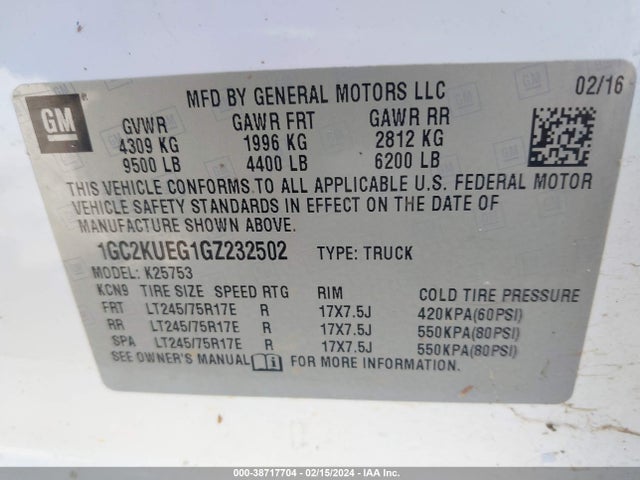 Chevrolet Silverado 2500hd Wt 2016 1GC2KUEG1GZ232502 Image 9