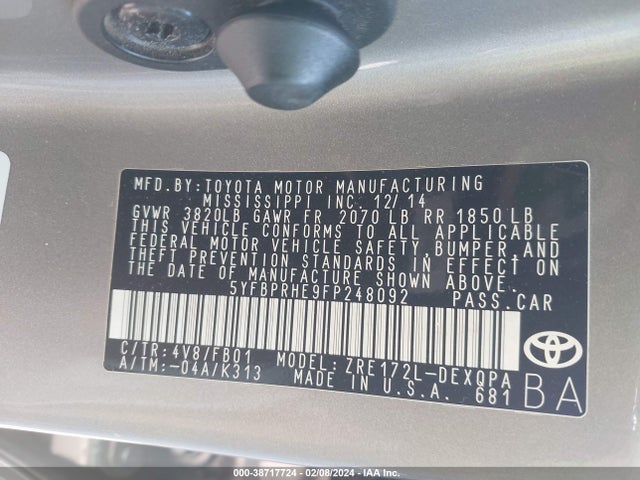Toyota Corolla Le Eco 2015 5YFBPRHE9FP248092 Image 9