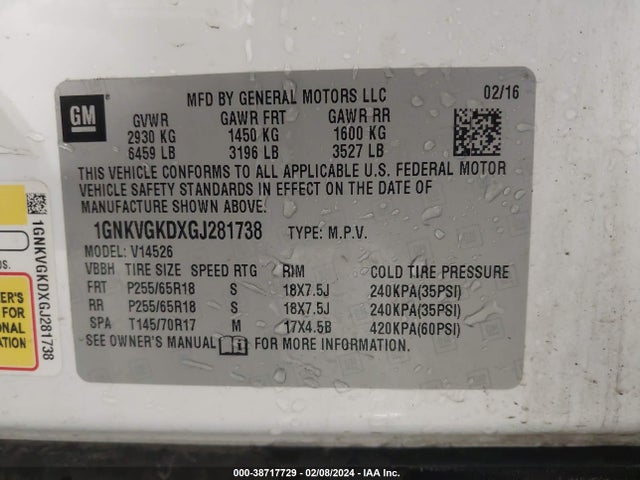 Chevrolet Traverse 1lt 2016 1GNKVGKDXGJ281738 Image 9