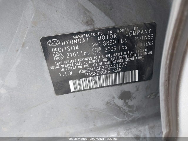 Hyundai ELANTRA SE 2015 KMHDH4AE2FU421677 Image 9