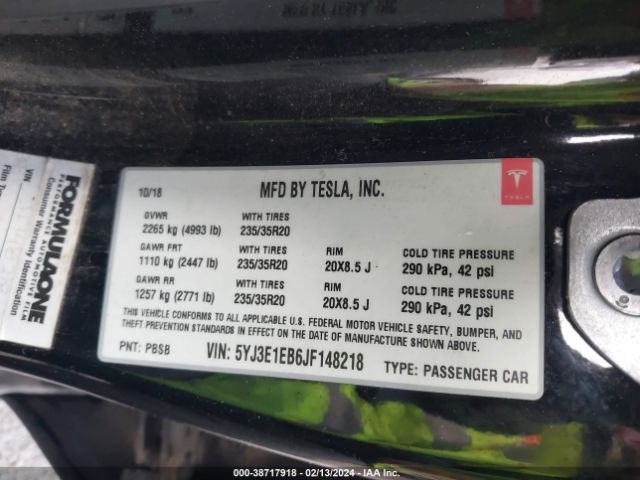 5YJ3E1EB6JF148218 Tesla Model 3 Long Range/performance