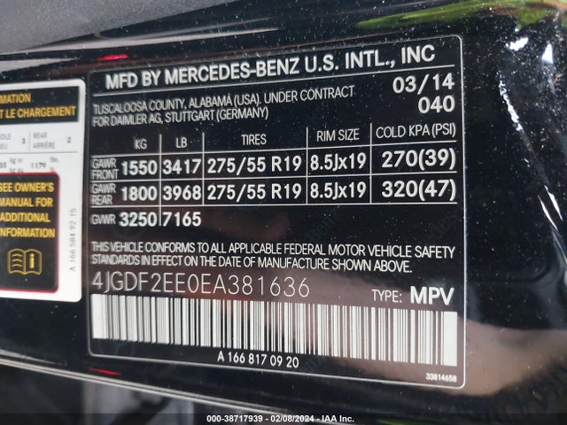 2014 MERCEDES-BENZ GL 350 BLUETEC 4MATIC VIN: 4JGDF2EE0EA381636