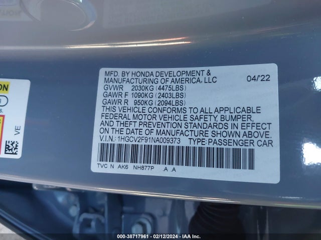 Honda Accord Touring 2022 1HGCV2F91NA009373 Image 9
