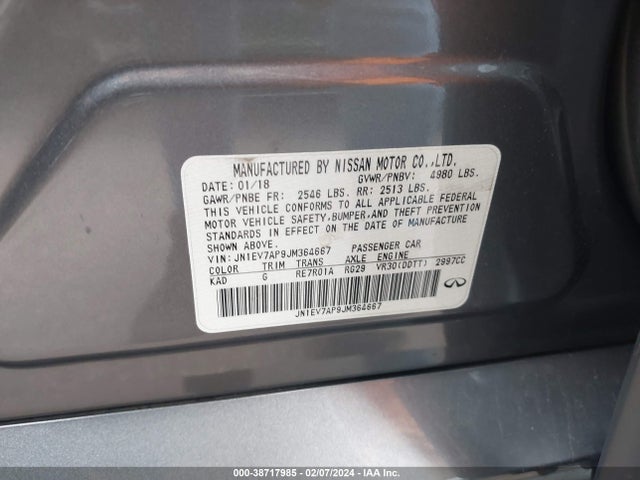 2018 INFINITI Q50 3.0T LUXE VIN: JN1EV7AP9JM364667