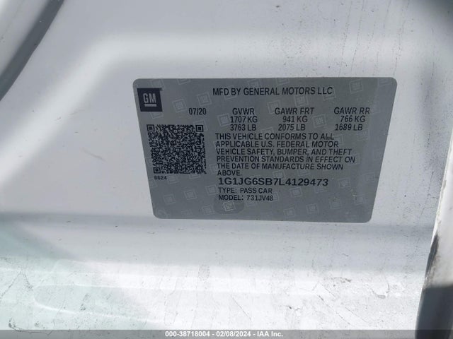 Chevrolet Sonic 2020 1G1JG6SB7L4129473 Image 9