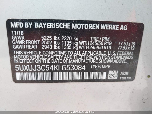 5UXUJ3C54KLG53084 BMW X4 Xdrive30i
