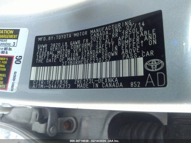 Toyota COROLLA LE 2014 2T1BURHE0EC210757 Image 9