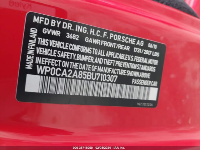 2011 PORSCHE BOXSTER WP0CA2A85BU710307 Photo 8