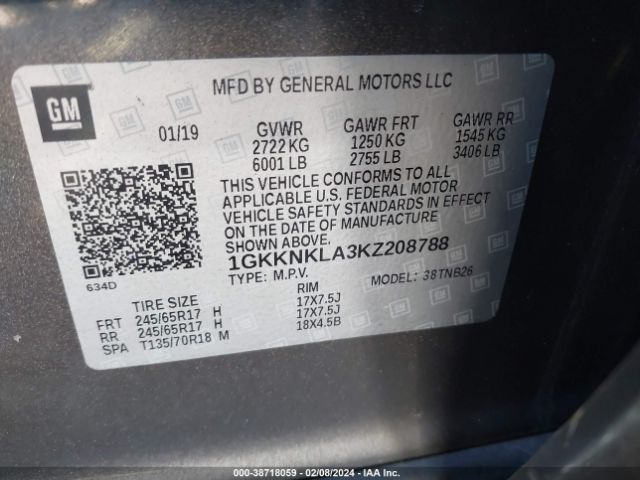 1GKKNKLA3KZ208788 GMC Acadia Sle-1