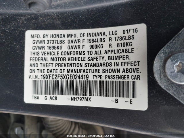 Honda Civic Lx 2016 19XFC2F5XGE024419 Image 9