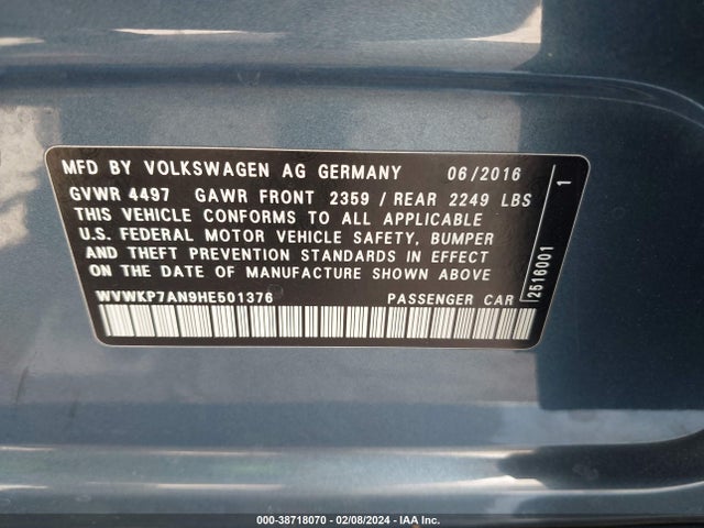 WVWKP7AN9HE501376 Volkswagen Cc 2.0t Sport