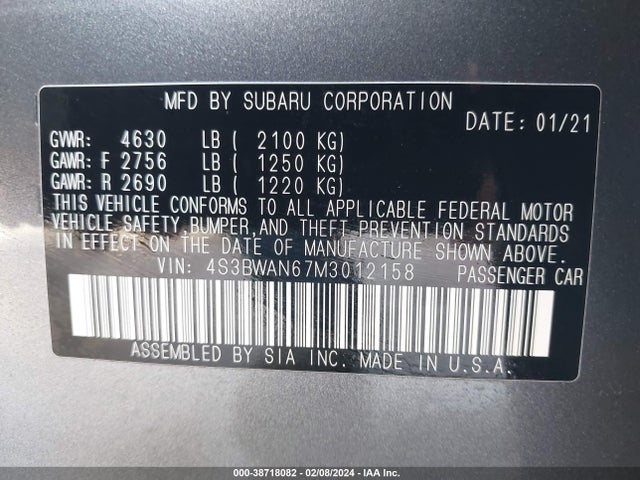 4S3BWAN67M3012158 Subaru Legacy Limited