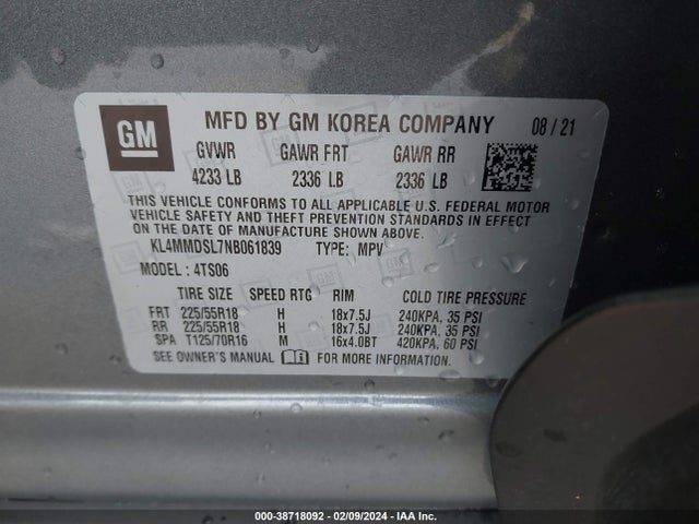 KL4MMDSL7NB061839 Buick Encore Gx Fwd Select