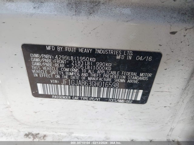 JF1GJAB63GH016598 Subaru Impreza 2.0i Premium