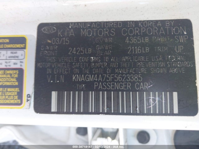 KIA Optima Lx 2015 KNAGM4A75F5623385 Image 9