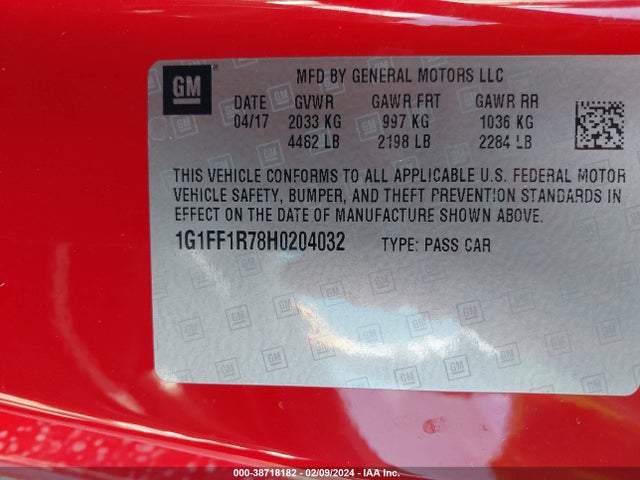 2017 CHEVROLET CAMARO 1SS VIN: 1G1FF1R78H0204032