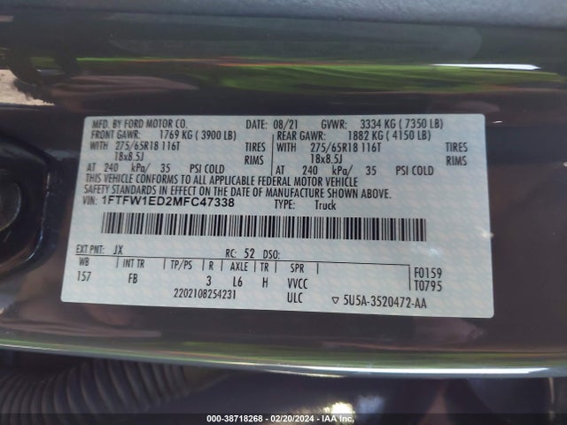 Ford F-150 Xlt 2021 1FTFW1ED2MFC47338 Image 9