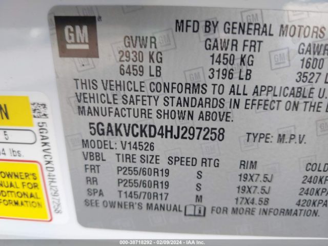 5GAKVCKD4HJ297258 Buick Enclave Premium