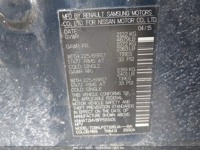Nissan Rogue S/sl/sv 2015 KNMAT2MV8FP555131 Image 9