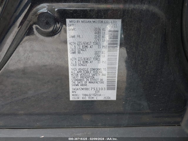 Nissan ROGUE SV 2014 5N1AT2MT8EC751103 Image 9