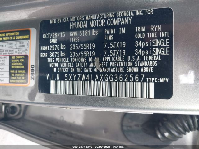 5XYZW4LAXGG362567 Hyundai Santa Fe Sport 2.0l Turbo