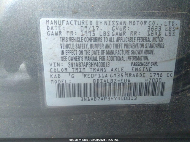Nissan SENTRA S 2017 3N1AB7AP3HY400013 Image 9